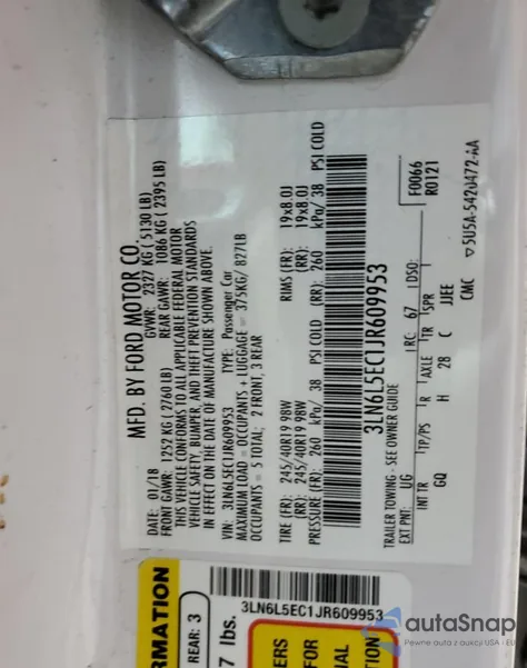 2018 Lincoln Mkz Reserve z USA, uszkodzony, nr VIN 3LN6L5EC1JR609953